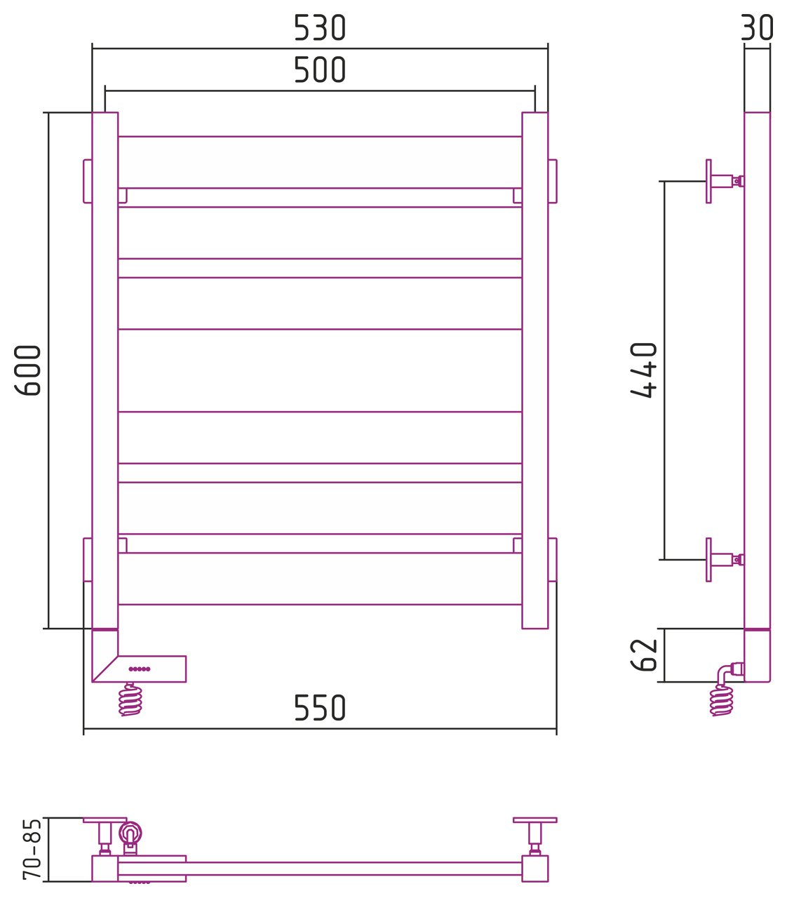 Полотенцесушитель электрический Сунержа Центурион 2.0 600x500