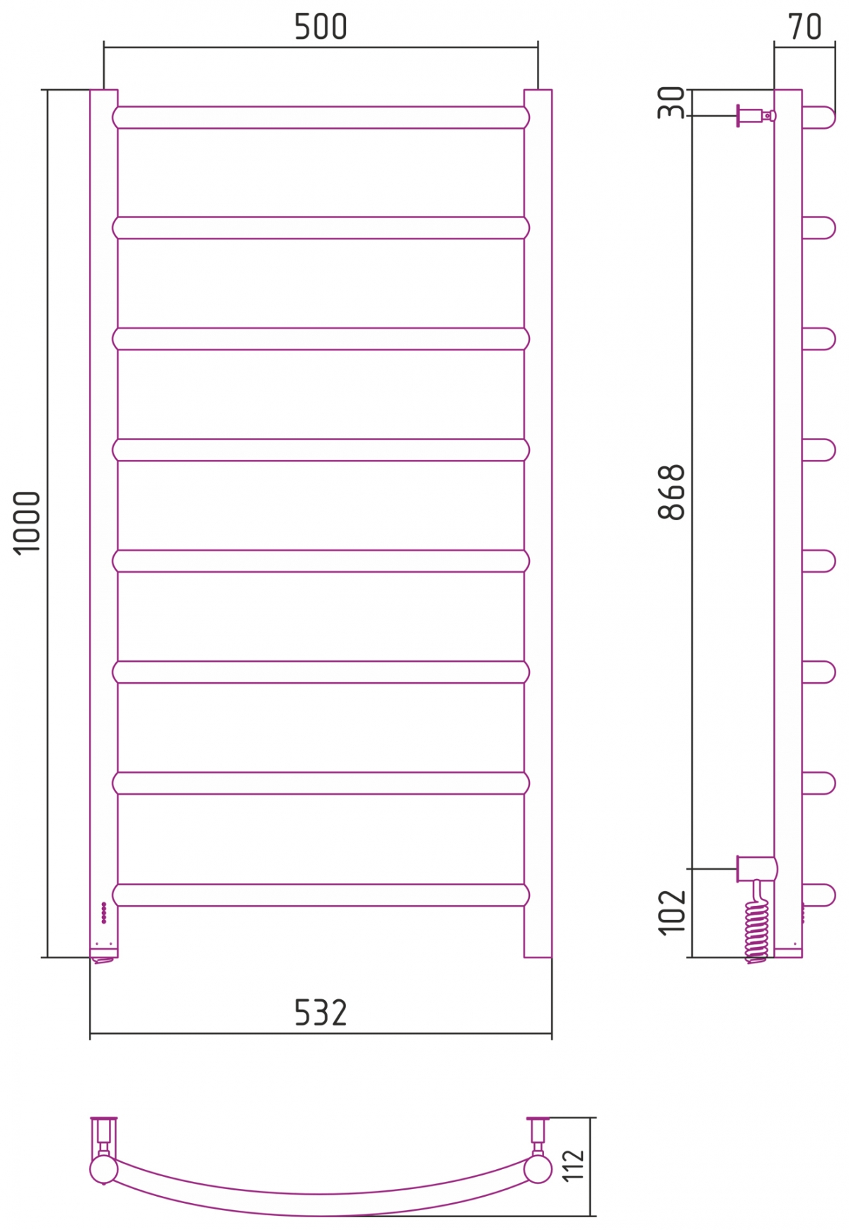 Полотенцесушитель электрический Сунержа Галант 4.0 1000x500