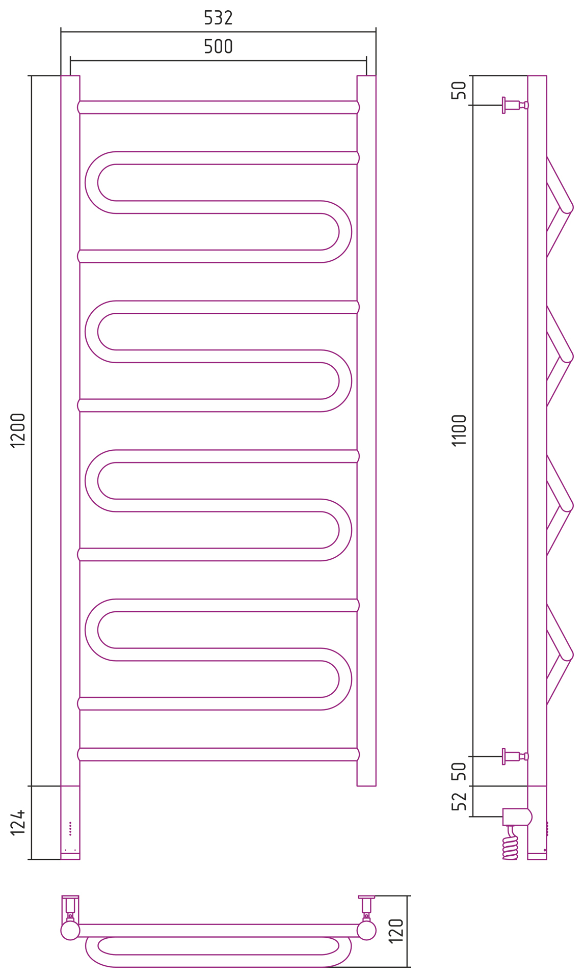 Полотенцесушитель электрический Сунержа Элегия 3.0 1200x500