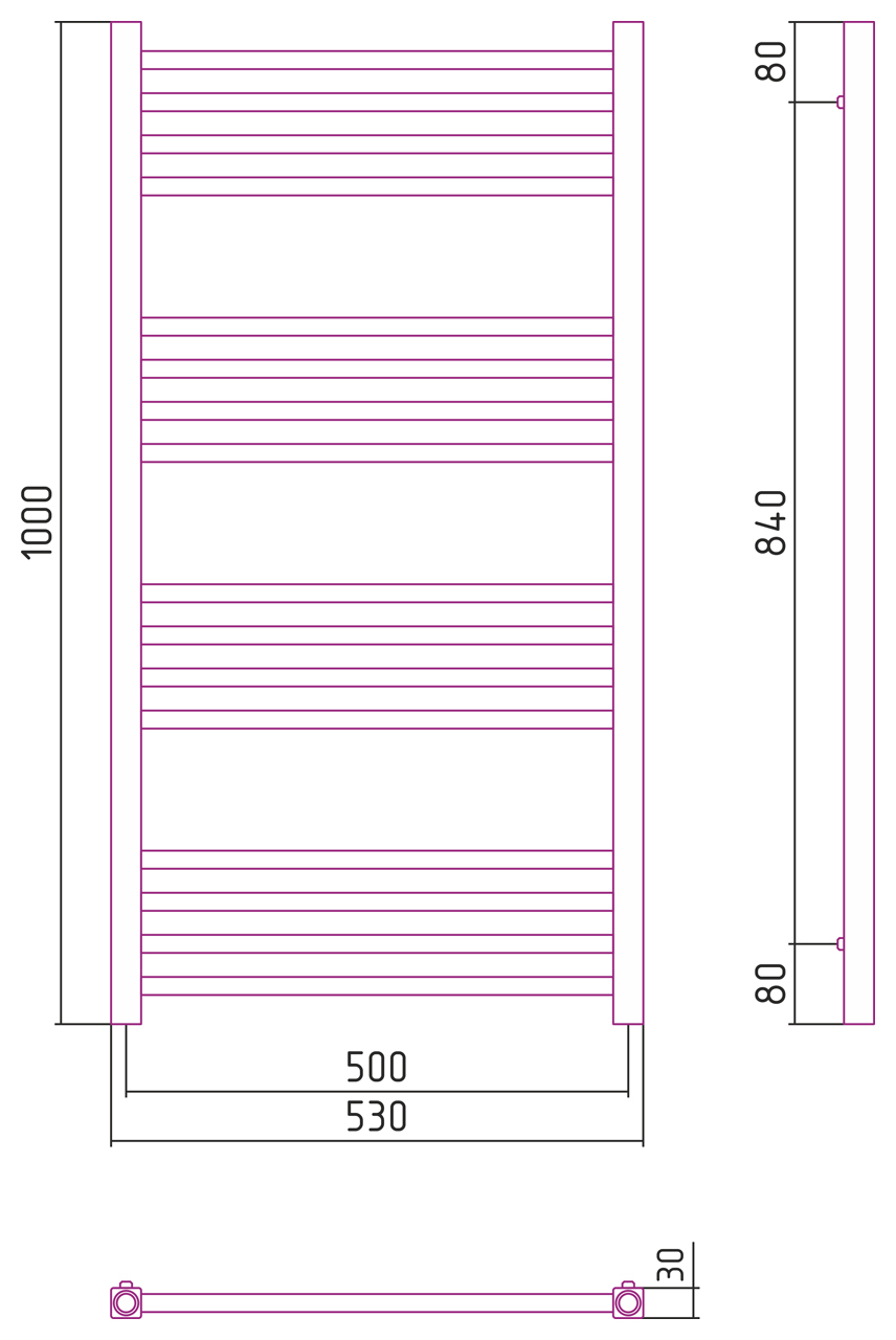 Полотенцесушитель комбинированный Сунержа Гусар-ПРОФИ 1000x500